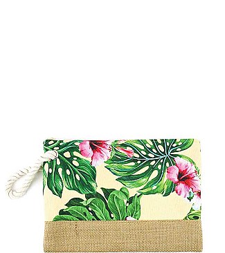 TRENDY TROPICAL HIBISCUS PRINT STYLISH CLUTCH BAG JYMP0038