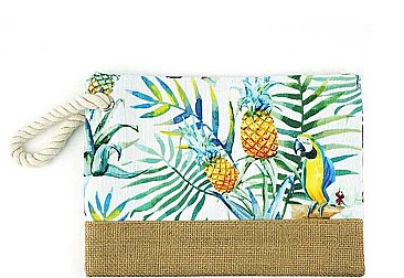 TROPICAL PINEAPPLE PRINT 2-TONE CLUTCH BAG