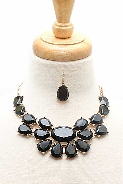 STYLISH CHIC BIG LAYERED GEMS FASHION NECKLACE AND EARRING SET JYMS-2693