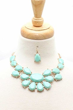 STYLISH CHIC BIG LAYERED GEMS FASHION NECKLACE AND EARRING SET JYMS-2693