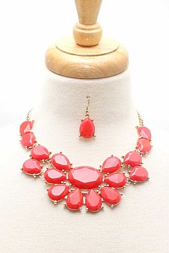 STYLISH CHIC BIG LAYERED GEMS FASHION NECKLACE AND EARRING SET JYMS-2693
