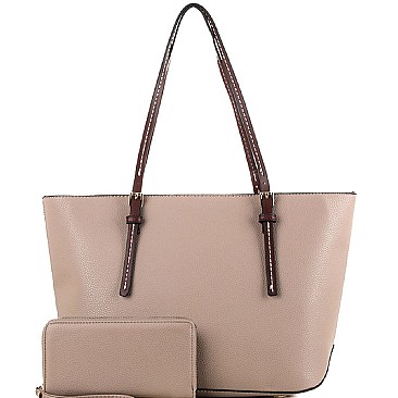 Fashionable Two-Tone Classic Shopper Tote Wallet SET MH-MS1266