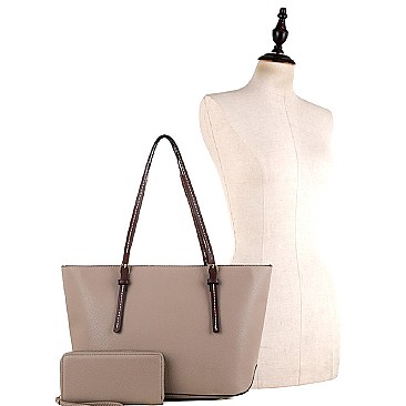 Fashionable Two-Tone Classic Shopper Tote Wallet SET MH-MS1266