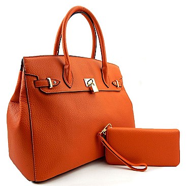 Padlock Accent Structured Large Tote Wallet Set