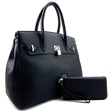 Padlock Accent Structured Large Tote Wallet Set