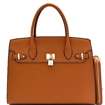 Padlock Accent Structured Large Tote Wallet SET