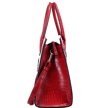 Crocodile Pattern Padlock Accent Oversized Tote Wallet SET