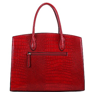 Crocodile Pattern Padlock Accent Oversized Tote Wallet SET