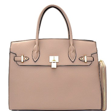 Padlock Accent Structured Large Tote Wallet SET