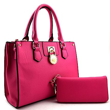 Padlock Accent 3 Compartment Satchel SET With Wallet