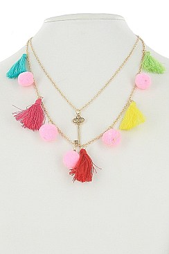 PACK OF 12 TRENDY ASSORTED COLOR MULTI TONE TASSEL NECKLACE