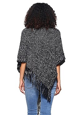 Elegant Faux Fur Collar Fringe Poncho FM-MSF2461