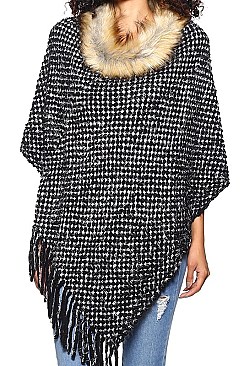 Elegant Faux Fur Collar Fringe Poncho FM-MSF2461