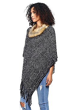 Elegant Faux Fur Collar Fringe Poncho FM-MSF2461