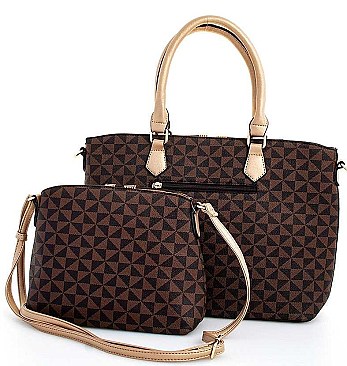 2 IN 1 STYLISH TWO TONE V-ACCENTED SATCHEL AND CROSSBODY SET
