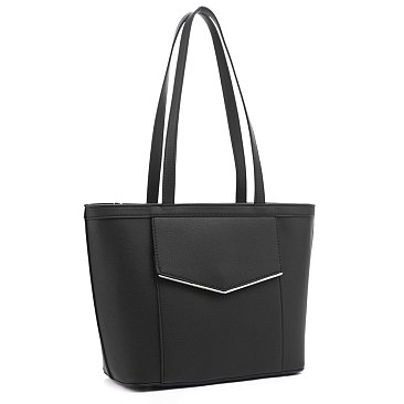 Tote with Metal Hardware Front Flap Pocket
