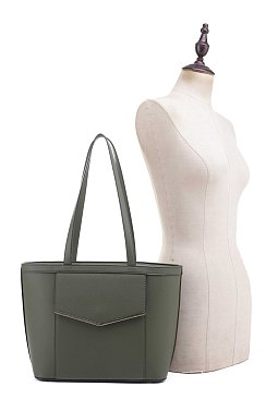 Tote with Metal Hardware Front Flap Pocket