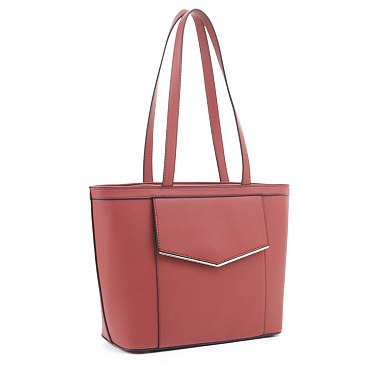Tote with Metal Hardware Front Flap Pocket