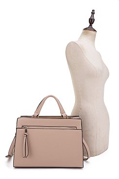 Front Zip Pocket Top Handle Satchel