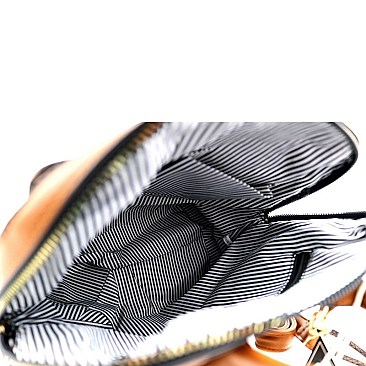 Monogram Pom Pom Accent Fashion Backpack Wallet SET