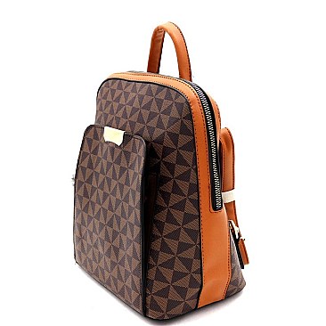 Monogram Pom Pom Accent Fashion Backpack Wallet SET