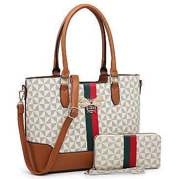 2-in-1 Monogram Queen Bee Stripe Satchel Set