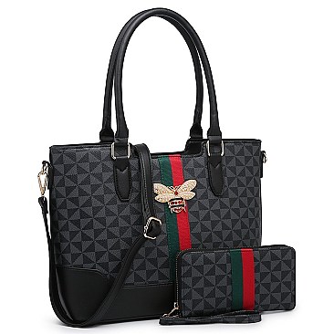 2-in-1 Monogram Queen Bee Stripe Satchel Set