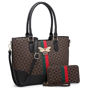 2-in-1 Monogram Queen Bee Stripe Satchel Set