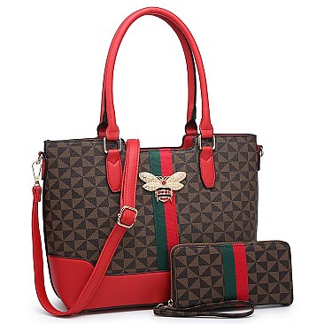 2-in-1 Monogram Queen Bee Stripe Satchel Set