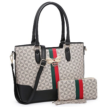 2-in-1 Monogram Queen Bee Stripe Satchel Set