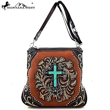 Montana West Turquoise Stoned Cross Messenger