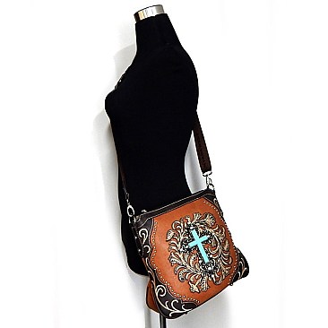 Montana West Turquoise Stoned Cross Messenger