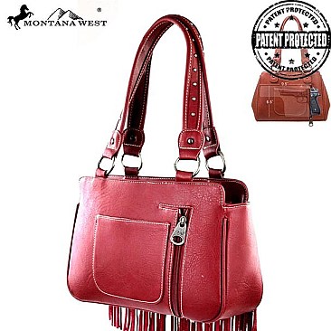 Western Floral Tooling and Silver Studs Fringe Satchel