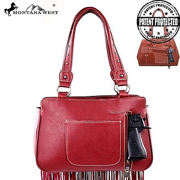 Western Floral Tooling and Silver Studs Fringe Satchel