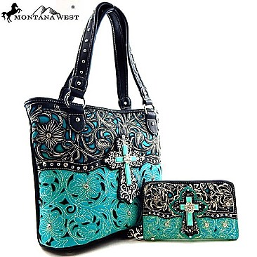 Montana Turquoise Stone Cross Tote Set With Wallet