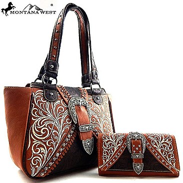 Western Buckle Paisley Pattern Bucket Tote With Wallet