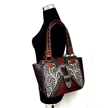 Western Buckle Paisley Pattern Bucket Tote With Wallet