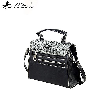 Floral Tooling Style Silver Studs Messenger Bag