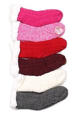 PACK OF 12 TRENDY CROCHET ANTI-SKID WINTER SLIPPER SOCKS