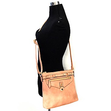 Padlock Accented Belted Messenger