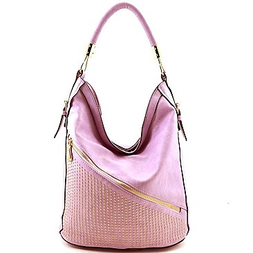 Fashion Front Zipper Studded Hobo