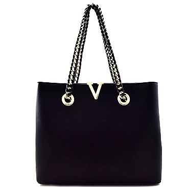 MY6172-LP V-Shaped Chain Strap Saffiano Tote