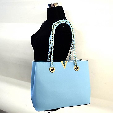 MY6172-LP V-Shaped Chain Strap Saffiano Tote