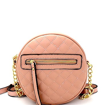 MY6697-LP  Round-shaped Medium Quilted Shoulder Bag