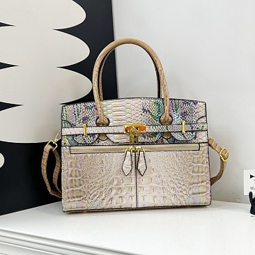 Exceptional Crocodile Padlock Multi Tone Satchel