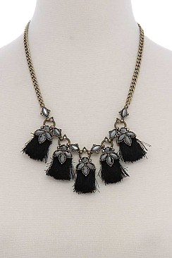 RHINESTONE TASSEL STATEMENT NECKLACE JYN-80007