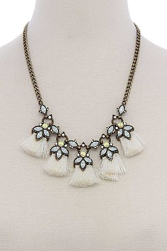 RHINESTONE TASSEL STATEMENT NECKLACE JYN-80007