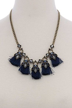 RHINESTONE TASSEL STATEMENT NECKLACE JYN-80007