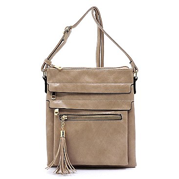 Glossy Multi Zip Pocket Crossbody Bag