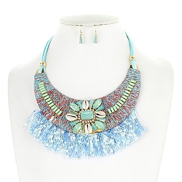 STYLISH SHELL ACCENT BIB NK SET W/ FRINGE SLN0145